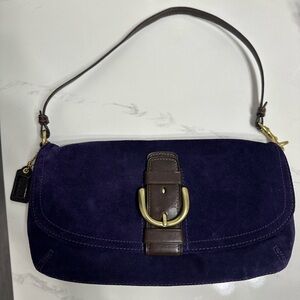Coach Dark Plum suede clutch buckle bag